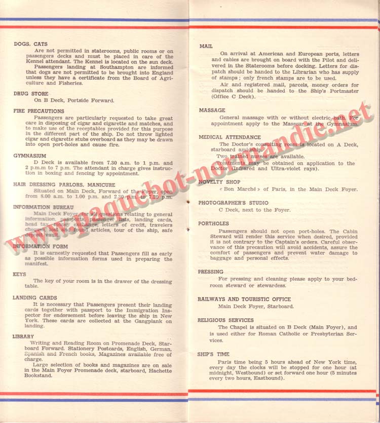 PAQUEBOT NORMANDIE - LISTE DES PASSAGERS DU 26 DECEMBRE 1938 - 1ère CLASSE / 1-4