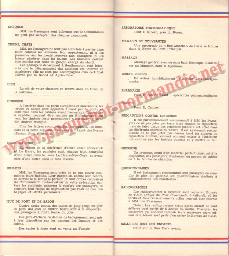 PAQUEBOT NORMANDIE - LISTE DES PASSAGERS DU 26 DECEMBRE 1938 - 1ère CLASSE / 1-8