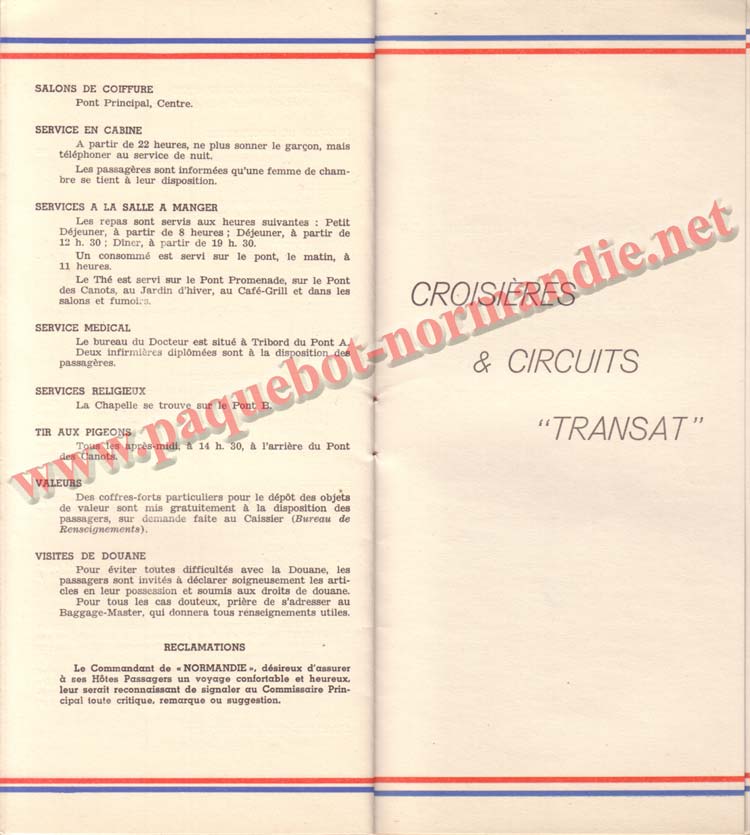 PAQUEBOT NORMANDIE - LISTE DES PASSAGERS DU 26 DECEMBRE 1938 - 1ère CLASSE / 1-9