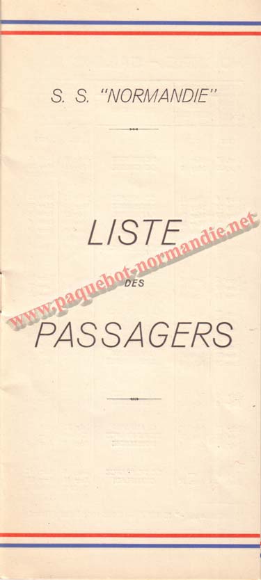 PAQUEBOT NORMANDIE - LISTE DES PASSAGERS DU 27 AVRIL 1938 - 1ère CLASSE / 1-1