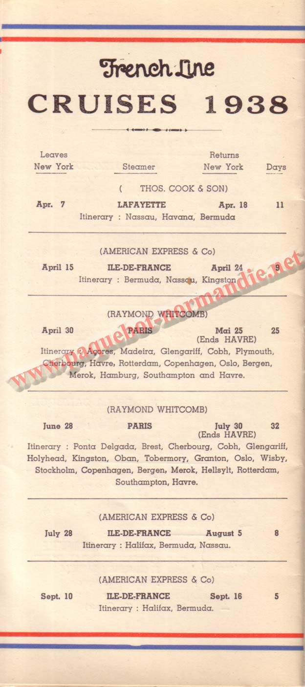 PAQUEBOT NORMANDIE - LISTE DES PASSAGERS DU 27 AVRIL 1938 - 1ère CLASSE / 1-11