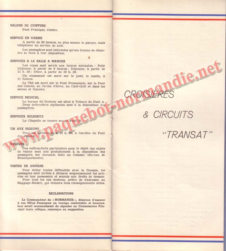 PAQUEBOT NORMANDIE - LISTE DES PASSAGERS DU 27 AVRIL 1938 - 1ère CLASSE / 1-9