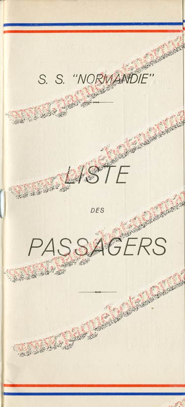 S.S NORMANDIE - LISTE PASSAGERS DU 27 JUILLET 1938 - 1ère CLASSE / 1-1