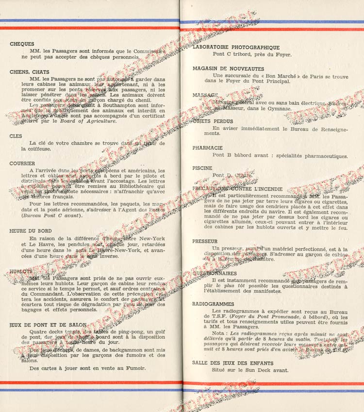 S.S NORMANDIE - LISTE PASSAGERS DU 27 JUILLET 1938 - 1ère CLASSE / 1-10