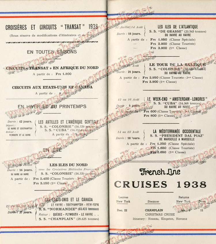 S.S NORMANDIE - LISTE PASSAGERS DU 27 JUILLET 1938 - 1ère CLASSE / 1-12