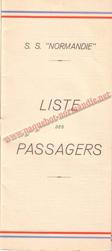 PAQUEBOT NORMANDIE - LISTE DES PASSAGERS DU 27 JUILLET 1938 - 2ème CLASSE / 2-1