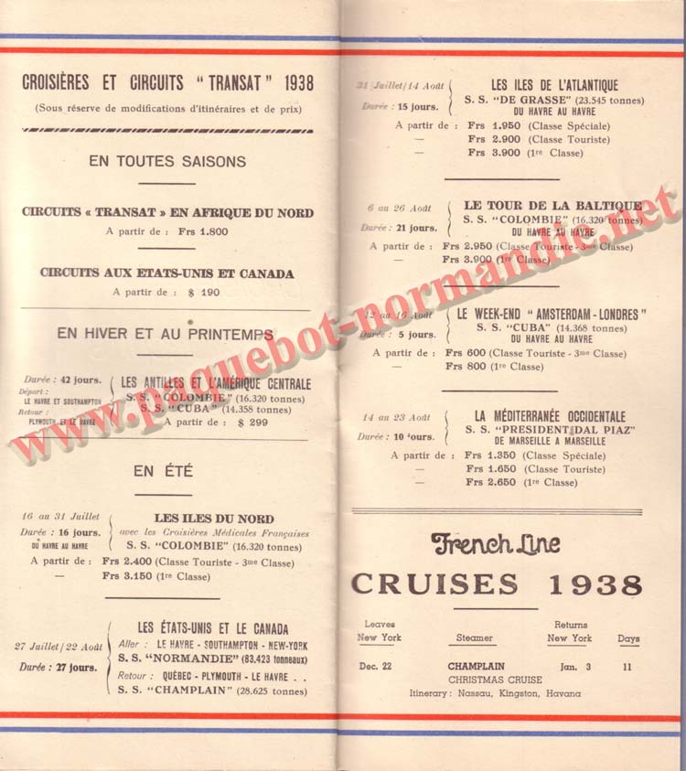 PAQUEBOT NORMANDIE - LISTE DES PASSAGERS DU 27 JUILLET 1938 - 2ème CLASSE / 2-8