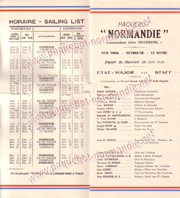 Paquebot s/s Normandie - LISTE PASSAGERS 28.06.39 / 2-2