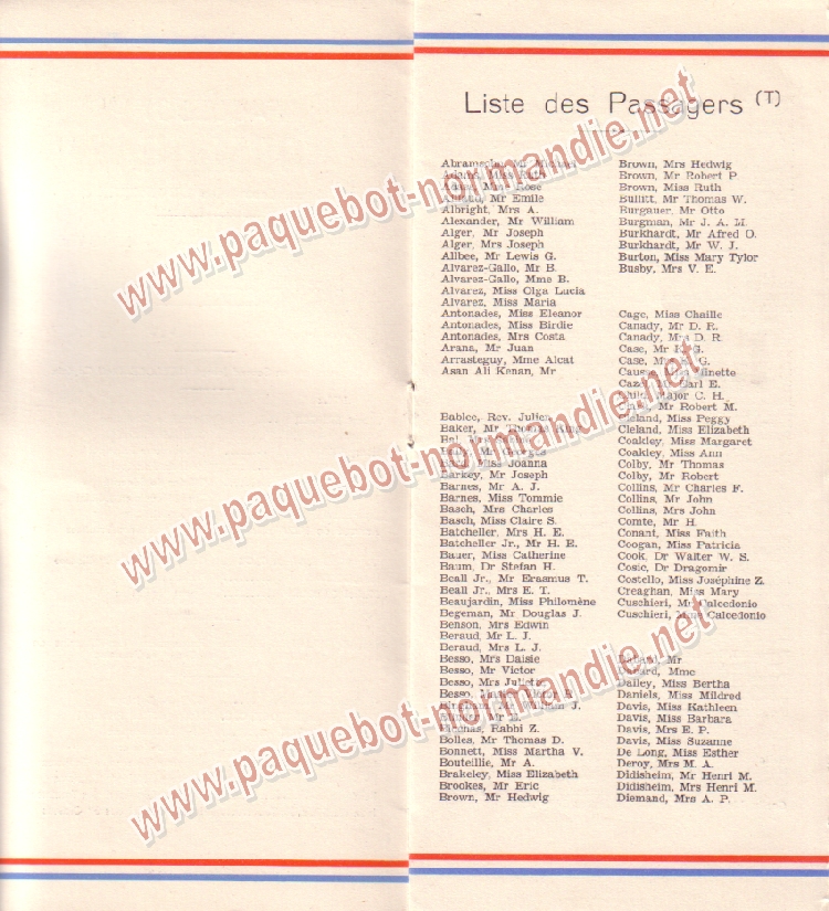 Paquebot s/s Normandie - LISTE PASSAGERS 28.06.39 / 2-3