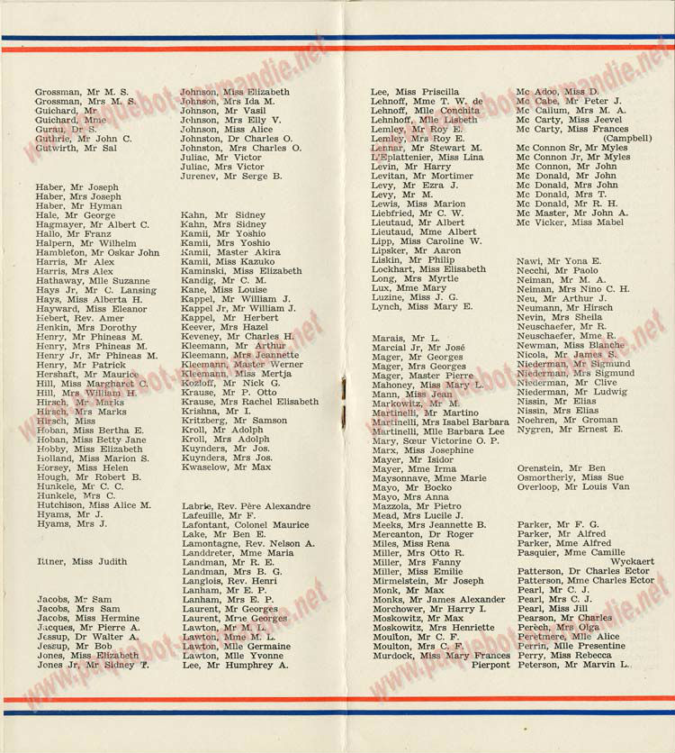 S.S NORMANDIE - LISTE PASSAGERS DU 28 Juillet 1937 - CLASSE TOURISTE / 2-5