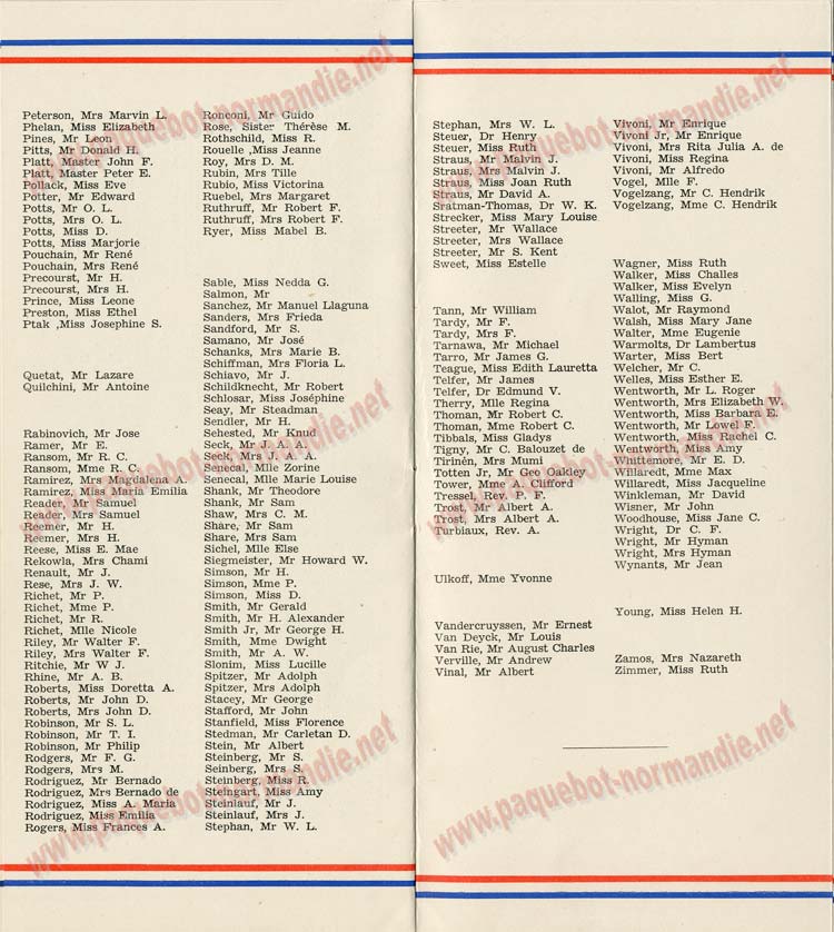 S.S NORMANDIE - LISTE PASSAGERS DU 28 Juillet 1937 - CLASSE TOURISTE / 2-6