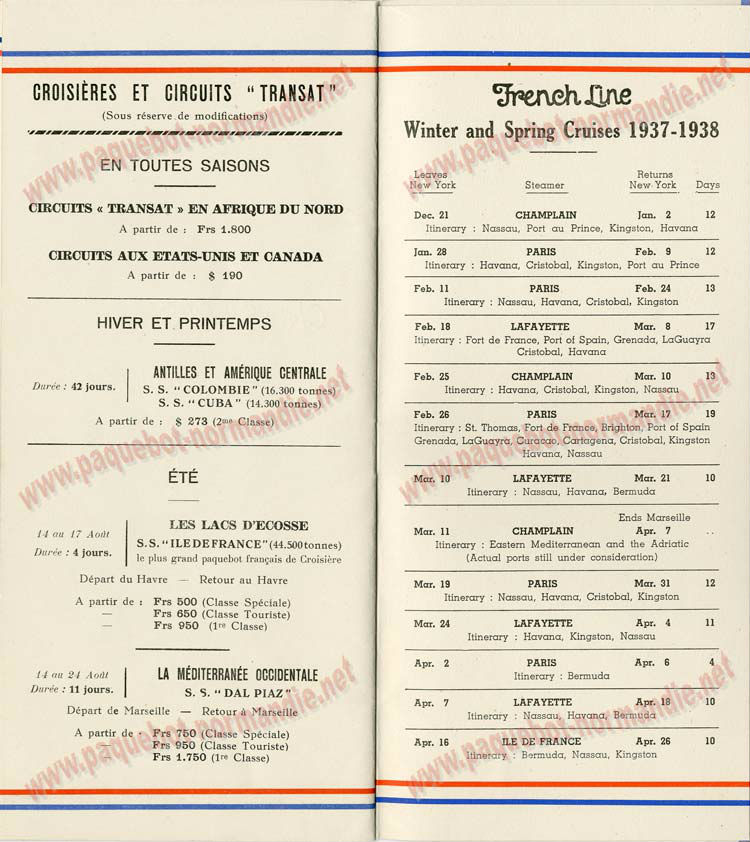 S.S NORMANDIE - LISTE PASSAGERS DU 28 Juillet 1937 - CLASSE TOURISTE / 2-8