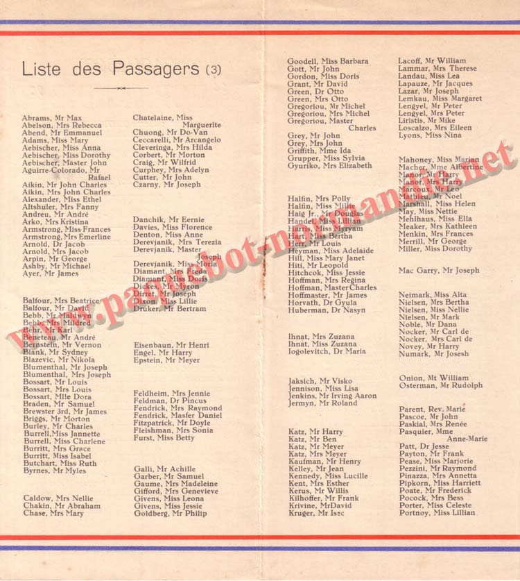 LISTE PASSAGERS DU 29 JUILLET 1936 - 3ème CLASSE / 3-2