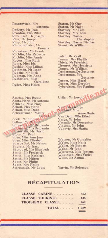 LISTE PASSAGERS DU 29 JUILLET 1936 - 3ème CLASSE / 3-3
