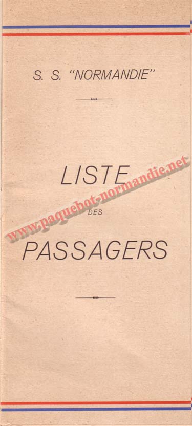 PAQUEBOT NORMANDIE - LISTE PASSAGERS DU 30 JUIN 1937 - 1ère CLASSE / 1-1