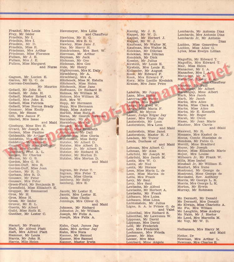 PAQUEBOT NORMANDIE - LISTE PASSAGERS DU 30 JUIN 1937 - 1ère CLASSE / 1-5