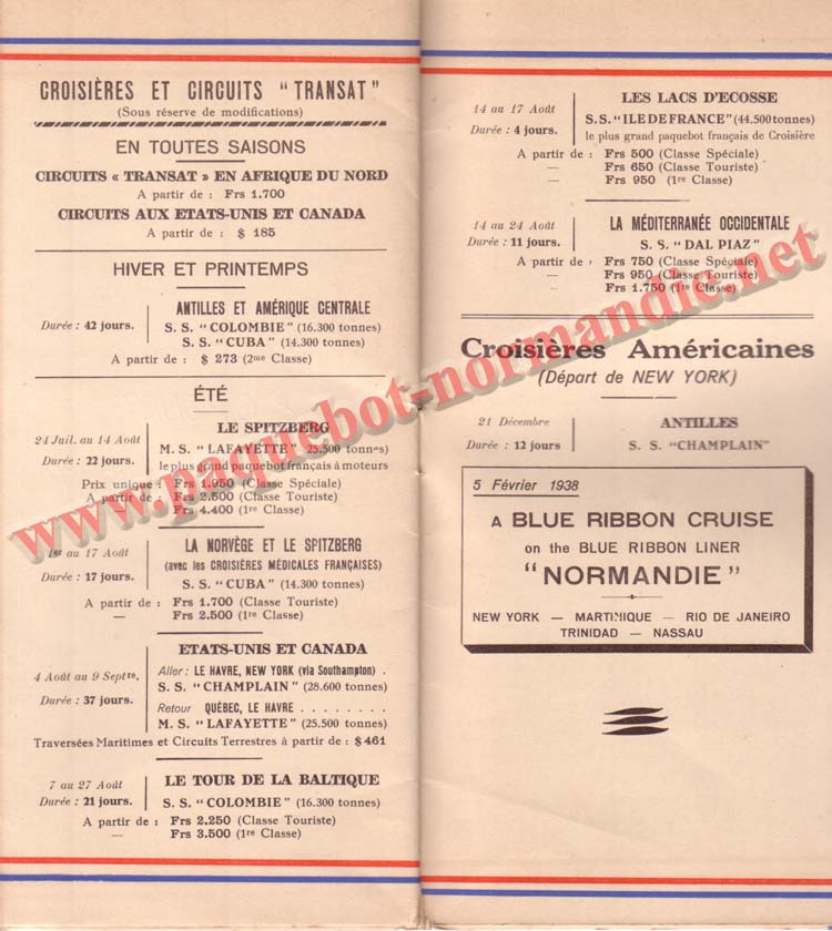 PAQUEBOT NORMANDIE - LISTE PASSAGERS DU 30 JUIN 1937 - 1ère CLASSE / 1-8