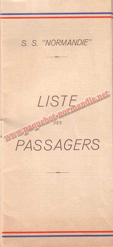 PAQUEBOT NORMANDIE - LISTE PASSAGERS DU 30 JUIN 1937 - 2ème CLASSE / 2-1