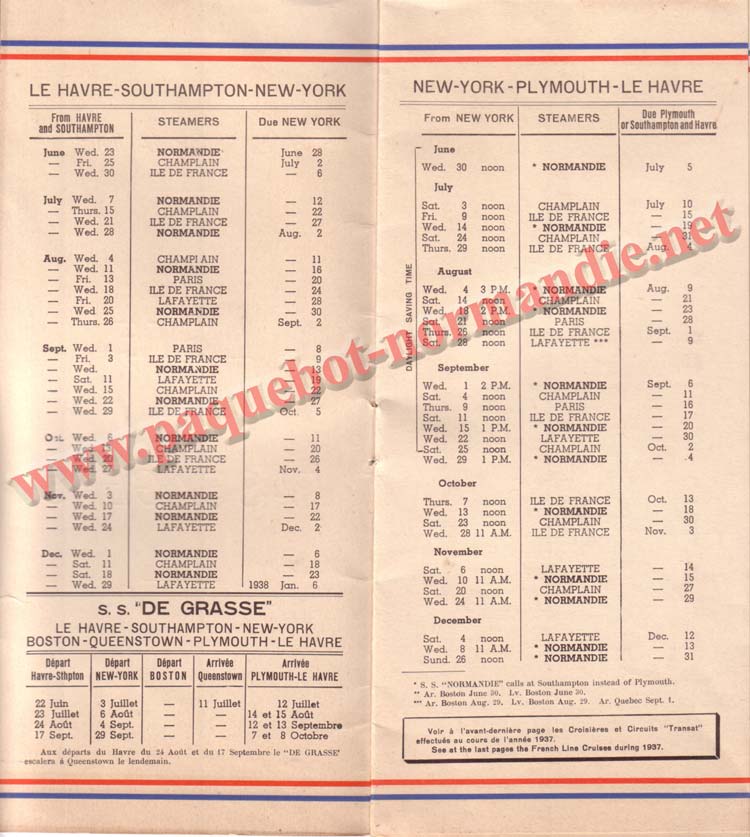 PAQUEBOT NORMANDIE - LISTE PASSAGERS DU 30 JUIN 1937 - 2ème CLASSE / 2-2