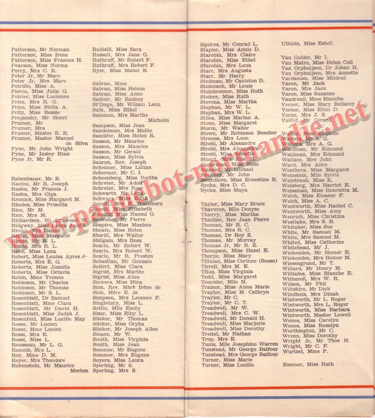 PAQUEBOT NORMANDIE - LISTE PASSAGERS DU 30 JUIN 1937 - 2ème CLASSE / 2-6