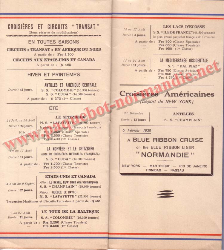 PAQUEBOT NORMANDIE - LISTE PASSAGERS DU 30 JUIN 1937 - 2ème CLASSE / 2-8