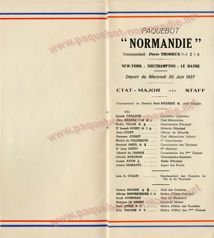 PAQUEBOT S.S NORMANDIE - PASSENGER LIST - LISTE DES PASSAGERS DU 30 JUIN 1937 - 3ème CLASSE / 3-