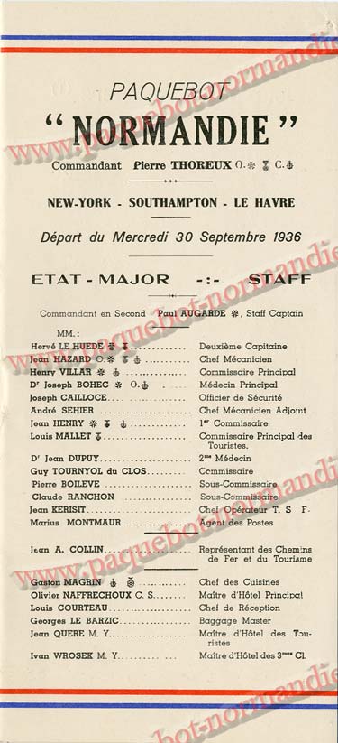 Paquebot s/s Normandie - LISTE PASSAGERS 30.09.36 / 2-2