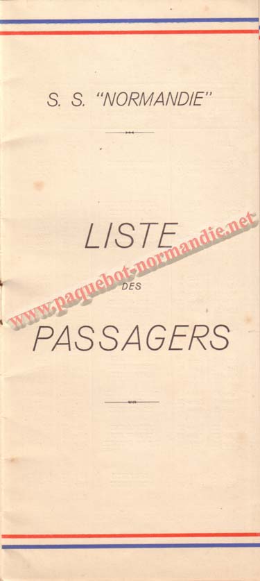 PAQUEBOT NORMANDIE - LISTE DES PASSAGERS DU 31 MARS 1938 - 1ère CLASSE / 1-1