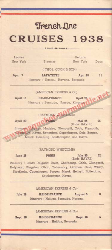 PAQUEBOT NORMANDIE - LISTE DES PASSAGERS DU 31 MARS 1938 - 1ère CLASSE / 1-7