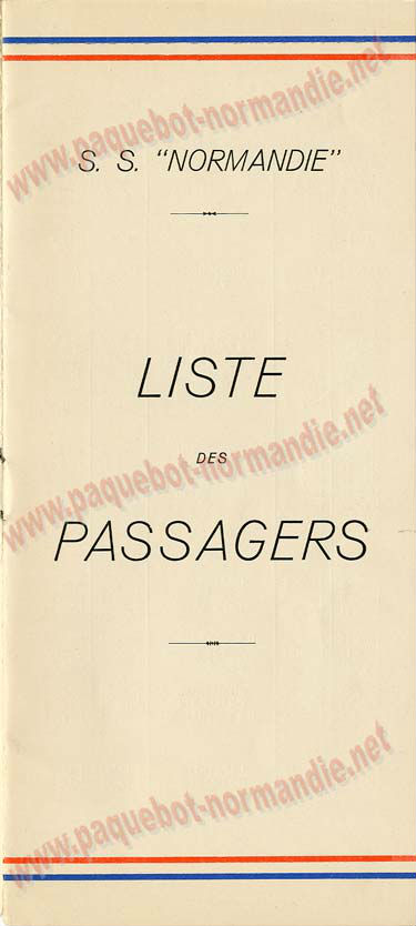 S.S NORMANDIE - LISTE PASSAGERS DU 31 MARS 1938 - 2ème CLASSE / 2-1