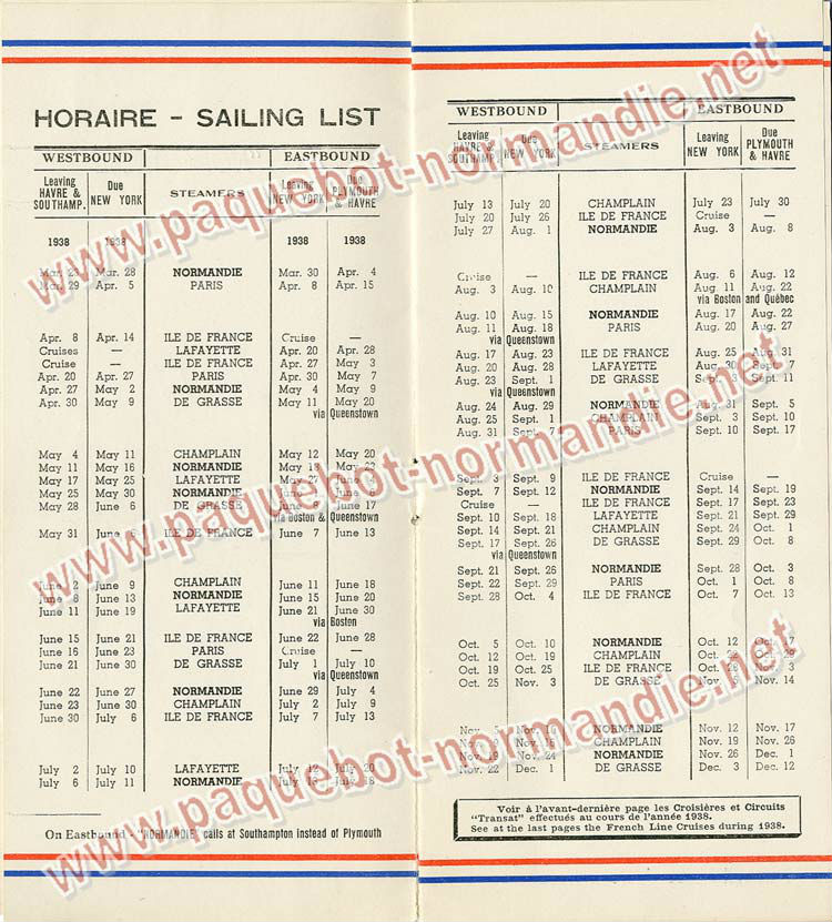 S.S NORMANDIE - LISTE PASSAGERS DU 31 MARS 1938 - 2ème CLASSE / 2-2