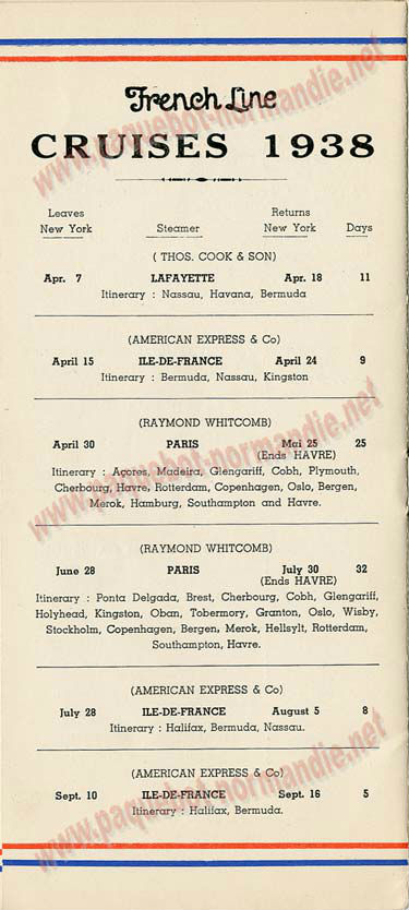 S.S NORMANDIE - LISTE PASSAGERS DU 31 MARS 1938 - 2ème CLASSE / 2-7