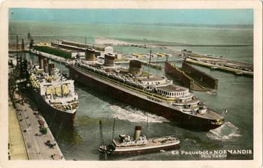 PAQUEBOT S.S. NORMANDIE - CARTE POSTALE GLACEE COULEURS - EDITEUR : LUGEN - LE HAVRE - Réf. Site : LUGCOG 1-1 PSB