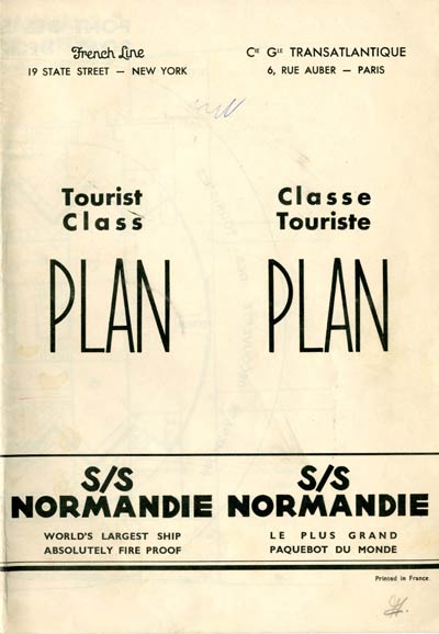 S.S NORMANDIE - PLAN DES 2èmes CLASSES - NOIR ET BLANC EDITION 1935 - COUVERTURE FERMEE