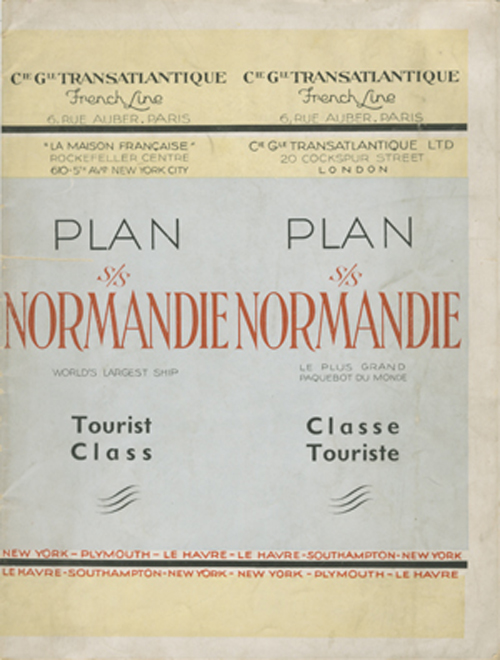 PAQUEBOT S.S NORMANDIE - PLAN 2ème CLASSE COULEURS NON DATE MAIS PROBABLEMENT1935 - COUV. FERMEE