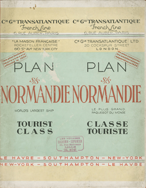 PAQUEBOT S.S NORMANDIE - PLAN 2ème CLASSE COULEURS 1936 - COUVERTURE FERMEE