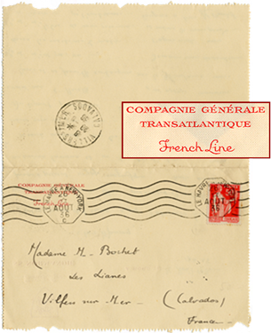 PAQUEBOT NORMANDIE S.S NORMANDIE - CARTE-LETTRE ADRESSE 1-3 