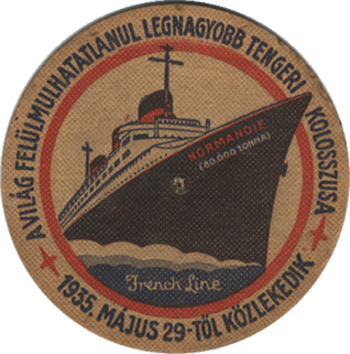 TEXTE ANGLAIS `THE WORLD`S LARGEST SHIP` ROND - Diamètre 10,8 cm. Paquebot Normandie - Sous-bock - Texte hongrois - Effigie S.S Normandie 